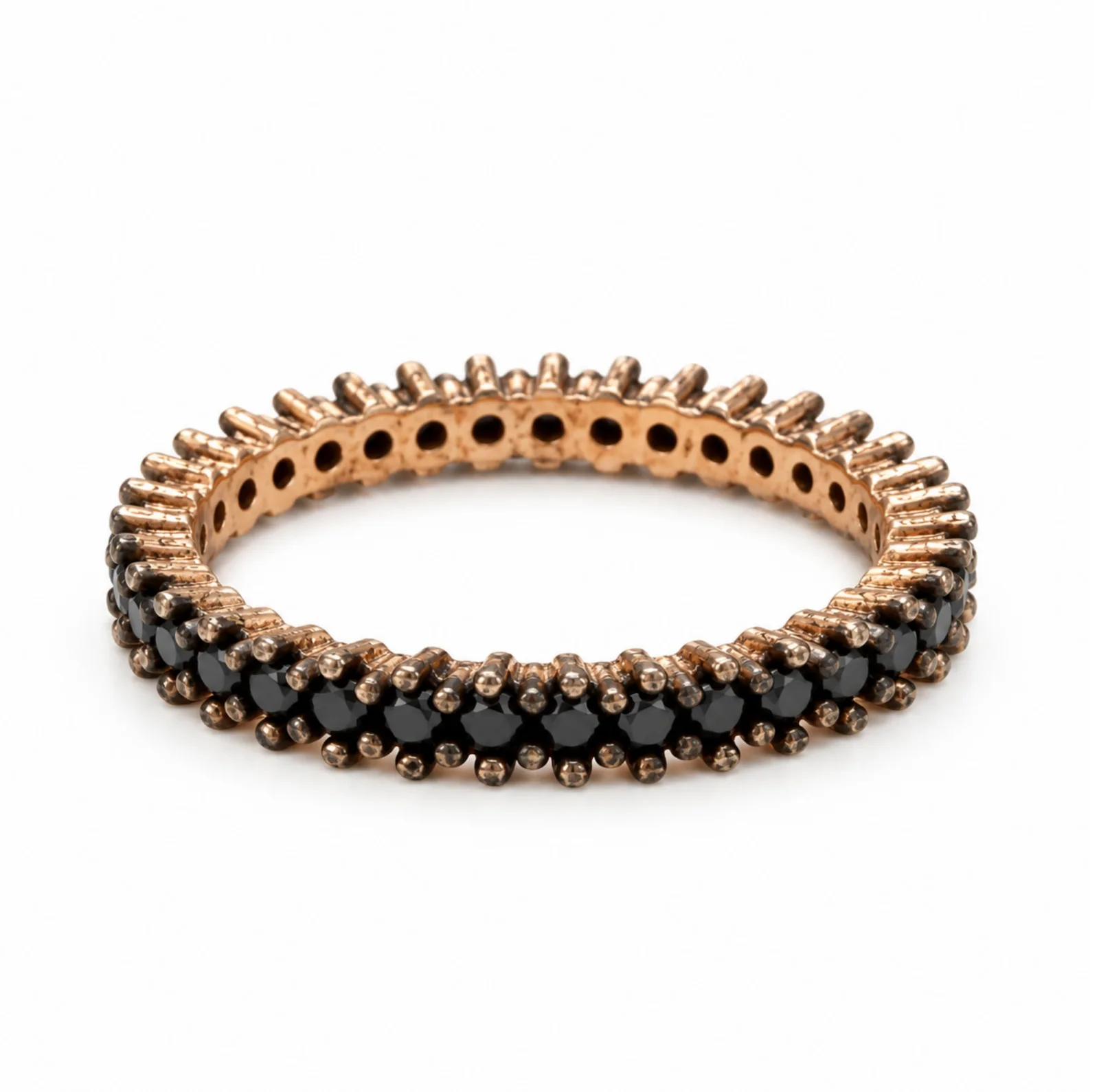 925 Ayar Rose Gold Kaplama Siyah Zirkon Taşlı Tamtur Kadın Gümüş Yüzük – Görsel 2