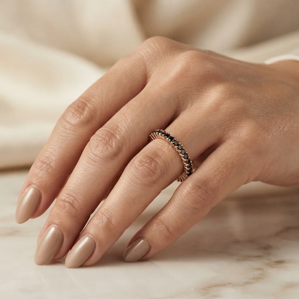 925 Ayar Rose Gold Kaplama Siyah Zirkon Taşlı Tamtur Kadın Gümüş Yüzük – Görsel 3