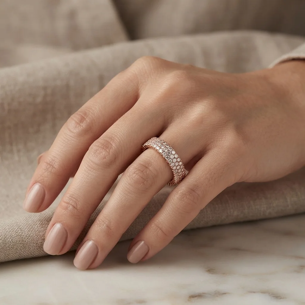 Çok Sıralı Taşlı Rose Kaplama 925 Ayar Gümüş Yüzük – Görsel 2