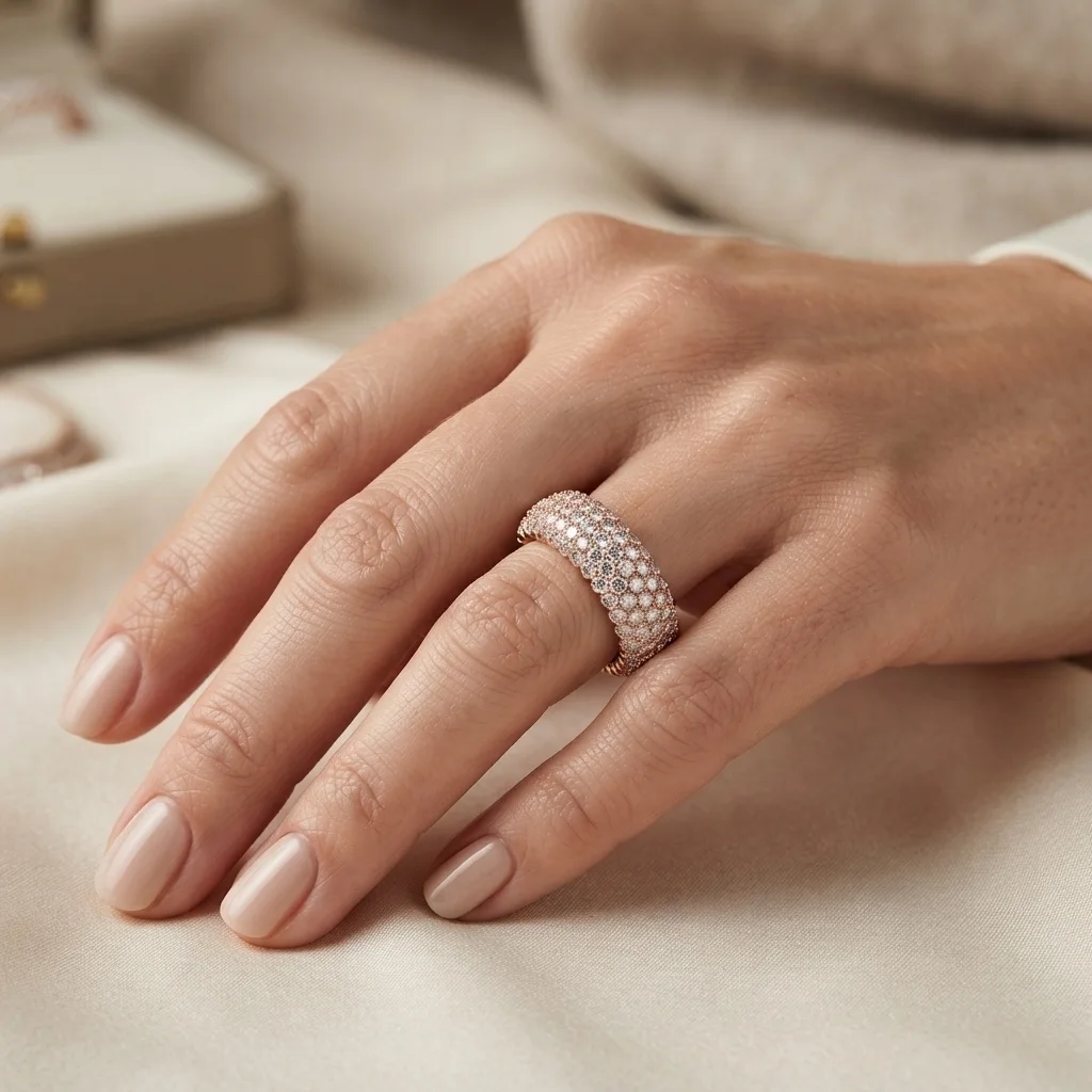 Çok Sıralı Tam Tur Pave Taşlı Rose Kaplama 925 Ayar Gümüş Yüzük – Görsel 2